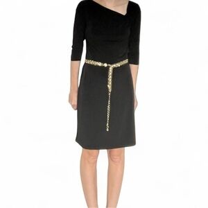 White House Black Market dress, size XXS. Black with gold chain. 3/4 sleeves.